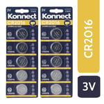 Konnect CR2016 Lithium Battery 3V Coin Cell - Pack of 10 | DL2016 / BR2016