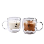 Yidata Set of 2 Double Walled Glass Cup Cute Insulated Mug with Handle Tea Coffee Juice Mugs clear