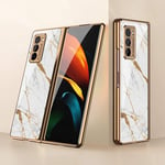 BaiFu Case for Samsung Galaxy Z Fold2 5G Cases Ultra-Thin PC + 9H Tempered Glass Phone Cover for Samsung Galaxy Z Fold2 5G, Gold line white