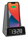 TFA Dostmann 2 in 1 Chargeur Induction ICONcharge, 60.2033.10, pour smartphones, chargement sans fil, avec réveil, fonction chargement USB, support pour Video Calls, anthracite