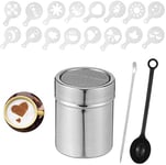 Chutoral Powder Shaker, Stainless Steel Mesh Chocolate Shaker Dusters Powder Sifter for Cocoa Flour Icing Sugar 1 Coffee Art Pull Pin 16 Coffee Stencils