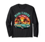Summer Miami Florida, Retro Palm Trees Beach Summer Cars Long Sleeve T-Shirt