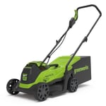 Greenworks GD24LM33 Cordless Lawnmower with Brushless Motor for Smaller Lawns up to 280m², 33cm Cutting Width, 30L Bag WITHOUT 24V Battery & Charger, 3 Year Guarantee