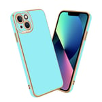 Coque pour Apple iPhone 12 en Glossy Turquoise - Or Rose Housse de protection Étui en silicone TPU flexible et avec protection pour appareil photo - Neuf