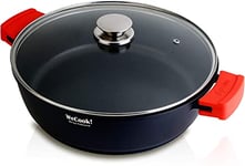 WECOOK! Ecostone Casserole Basse, Induction, Couvercle en Verre 30cm, Antiadhésive XTRA DUPONT Écologique sans PFOA, Fonte d'Aluminium, Épaisseur 5mm, Poignées en Silicone, Vitrocéramique, Gaz, Four