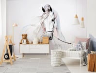 White pony horse WALLPAPER easy to apply wall mural teen's bedroom