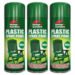 3x Plastic Green Spray Paint Home & Garden Restote & Renew Plastic Surface 300ml