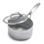 GreenPan Venice Pro Tri-Ply Stainless Steel Healthy Ceramic Non-Stick 16cm/1.5 Litre Saucepan Pot with Lid, PFAS Free, Multi Clad, Induction, Oven Safe, Silver