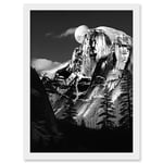 Artery8 Moonrise Behind Half Dome High Contrast Black White Photograph Yosemite National Park Full Moon and Mountain Forest Landscape Artwork Framed Wall Art Print A4
