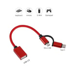2 in 1 USB 2.0 OTG Cable Adapter, Type C Male + Micro USB Male to USB 2.0 Female Connector Compatible with OTG Enabled Phone Tablet U Disk Accessories (Red)
