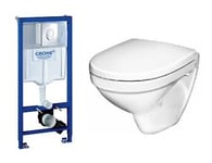Komplet pakke med Gustavsberg Nautic væghængt toilet, GROHE cisterne, trykknap og softclose sæde