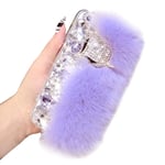 Jorisa Plush Case for Samsung Galaxy S21 5G,Cute Glitter Sparkle Diamond 3D Fox Winter Warm Fluffy Rabbit Fur Hair Furry Case Shiny Crystal Rhinestone Gems Soft Silicone Cover,Light Purple
