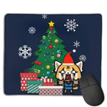 Aggretsuko Around The Christmas Tree Customized Designs Non-Slip Rubber Base Gaming Mouse Pads for Mac,22cm×18cm， Pc, Computers. Ideal for Working Or Game