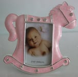 Silver Plated Baby Girl Photo Frame in Pink Rocking Horse photo size 2" x 3"
