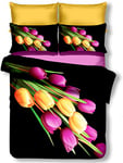 DecoKing Parure de lit 200 x 220 cm avec 2 taies d'oreiller de 80 x 80 Noir Microfibre 3D Housse de Couette Parure de lit Fleurs Motif Floral Noir Blanc White Jaune Jaune Violet Vert Green Quentin