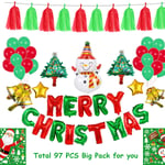 MULTI CANDY Christmas 97pcs Balloon Decorations Kit,Merry Christmas Balloons Banner with Snowman, Christmas tree, Golden Bell, Star, Christmas Window Cling Stickers,Xmas Decor Party Decorations