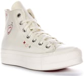 Converse A09114C All Star Lift Platform Y2K Lace Heart White Red Womens UK 3 - 8