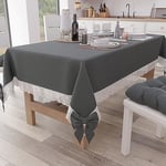 PETTI Artigiani Italiani - Nappe Rectangulaire Tissu avec Dentelle de Saint-Gall, Nappes de Table en Coton 6 Places, 140x180 cm, Gris Foncé, Accessoires De Cuisine 100% Made in Italy