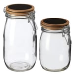 Large and Medium Glass Jars Food Storage Wood Clip Top Chalkboard Lid Set of 2