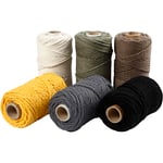 Makramégarn, L: 55 M, Dia. 4 mm, mixade färger, 6x330 g/ 1 förp.