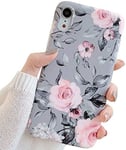 ZTUOK Compatible with iPhone XSMAX Case for Girls, Flexible Soft Slim Fit Full-Around Protective Cute Shell Flowers Phone Case Cover with Purple Floral and Gray Leaves Pattern for iPhone XSMAX