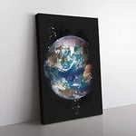 Big Box Art Blue Marble of Planet Earth Paint Splash Canvas Wall Art Print Ready to Hang Picture, 76 x 50 cm (30 x 20 Inch), White, Grey, Black