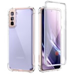 SURITCH Clear Case for Samsung S21【Built in Screen Protector】 360 Full Body Hybrid Protection Hard Shell+TPU Rubber Bumper Rugged Case with Lens Protector for Samsung Galaxy S21 5G 6.2 inch (Clear)