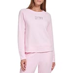 DKNY Women's Rhinestone Logo Crew Neck Sweatshirt, Pink Lady, Medium
