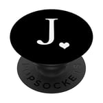 PopSockets White Initial Letter J heart Monogram on Black PopSockets PopGrip: Swappable Grip for Phones & Tablets