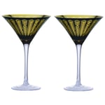 ARTLAND Midnight Peacock Martini Glasses - Gold & Black - Set of 2 - 250ml Capacity Per Glass - Ideal Cocktail Accessories, Tall Glasses for Margarita and Other Cocktails