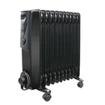 11 Fin Oil Filled Radiator 240V 2500W Electric Portable Heater  Thermostat BLK