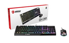 MSI VIGOR GK30 COMBO Gaming Keyboard (UK Layout) + Gaming Mouse Bundle - Mech-Membrane Switches, 6-Zone RGB Lighting Keyboard, Dual-Zone RGB Lighting Mouse, 5000 DPI Optical Sensor, Symmetrical