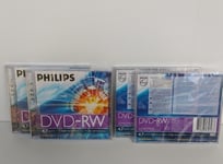 4 x Philips DVD-RW 4.7GB Data 120 Mins video 1-2x DVD Recordable Single Side