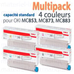 Multipack toner d'origine 4 couleurs capacit&eacute; standard pour Oki MC853, MC873, MC883