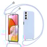 Pnakqil Coque avec Cordon pour Samsung Galaxy A14 5G avec Verre Trempé Protecteur d'écran, Silicone Case Lanyard Housse de à Lanière Réglable Antichoc Résistant aux Rayures pour Samsung A14 5G- Violet