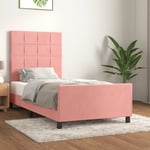 Sängram med huvudgavel rosa 90x200 cm sammet