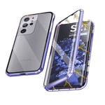 Case for Samsung Galaxy S21 Ultra(6.8") 5G Magnetic Cover wih Camera Lens Protector 360° Metal Bumper Transparent Front and Back Tempered Glass One-piece Design Full Body Protective Flip Cover,Purple