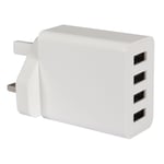 4 Port QUAD USB UK Mains Wall Charger for Tablets Mobiles Charging Phones 4A  5V