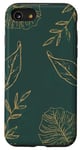iPhone SE (2020) / 7 / 8 Leaves Botanical Floral Line Art On Dark Forest Green Case