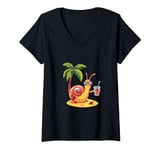 Womens Cute Snail On Vacation Summer Party V-Neck T-Shirt