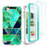 Jeylly iPod Touch 7 Case, iPod Touch 6 Case with 2 Screen Protectors, Ultra Slim Hybrid Soft TPU Bumper Hard PC Anti Scratch Rugged Case for Apple iPod Touch 7th/6th/5th Generation - Jade Green