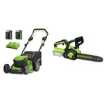 Greenworks 2 x 24V 46cm Battery Powered Lawn Mower Up to 480 m² 55L Grass Catcher with 2X 4 Ah Battery and Charger + 30cm Brushless Chainsaw