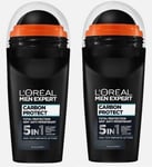 2 x L'Oréal Men Expert 5-in-1 Roll-On Deodorant Against Odours Moisture Bacteria