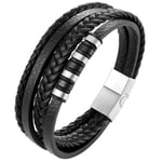 Stilsäkert och Slittåligt Vävt Läder Armband Svart/Silver 19CM