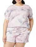 Goodthreads Women's Heritage Fleece Blouson Short-Sleeve Shirt, Lilac Tie Dye, XL