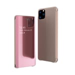 Scratch Resistant Genuine Leather Case Ultra-Thin Light Weight Grid Plated Mirror Phone Case, for IPhone 11 Pro Max (Color : Rose Gold)