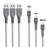 TECHGEAR 3 Pack STRONG High Durability Braided USB-C Charging & Data Sync Cables (30cm / 1m / 2m) for USB Type-C Devices Compatible with iPad Pro 11" / 12.9" 2021/2020, iPad Air 4 10.9" 2020 [Silver]