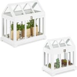 Relaxdays - Mini serre intérieur, lot de 2, pour le rebord de fenêtre, en verre et mdf, herbes, fleurs, 2 tailles, blanc