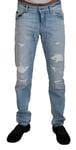 DOLCE & GABBANA Jeans Light Blue Cotton Tattered Casual Denim IT46/W32/S 900usd