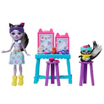 Enchantimals coffret le Salon de Beauté, mini-poupée Sage Moufette, figurine animale Caper et accessoires, jouet pour enfant, GJX34